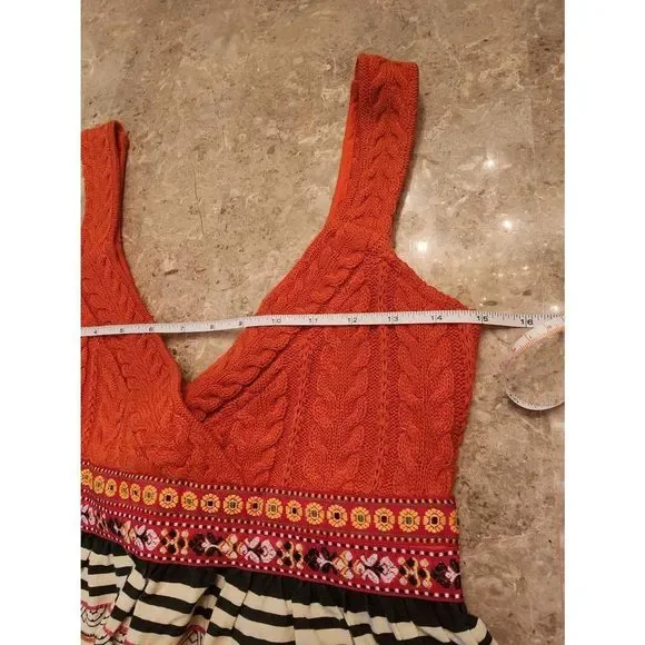 Free People! Nordic Folk Art Dress Embroidered Beaded Sweater Knit Strapless - Picture 7 of 9